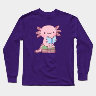 Cute Axolotl Loves To Read A Lot Of Books Long Sleeve T-Shirt